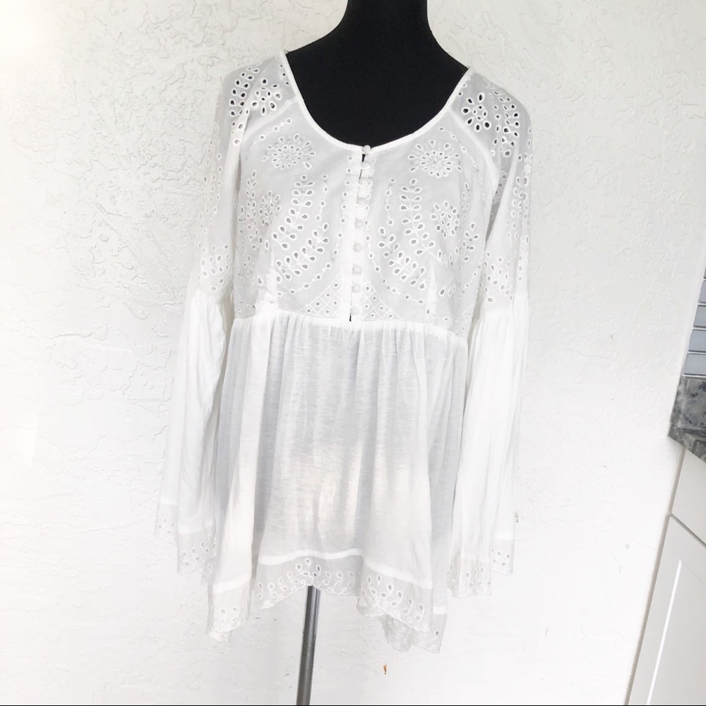 Free People Sea Of Love Bell Sleeve Boho Top - Picture 2 of 8